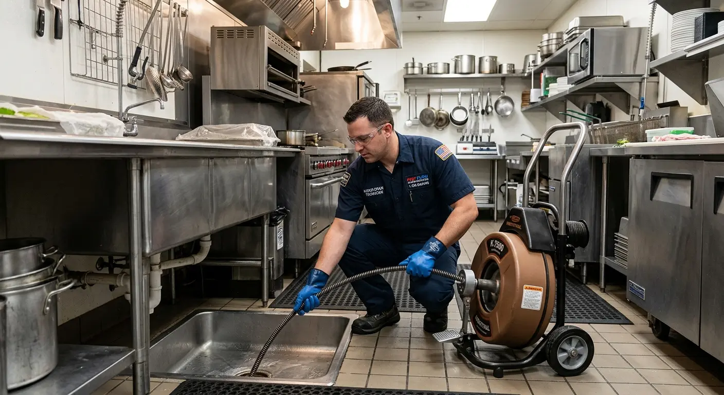 Commercial drain cleaning service in a restaurant kitchen in Blakely