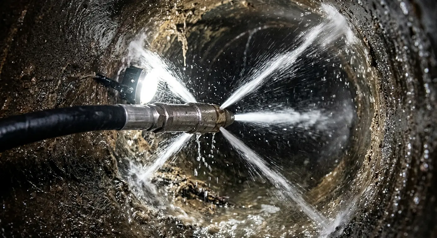High-pressure hydro jetting nozzle cleaning sewer pipe for Storm Drain Cleaning in Blakely